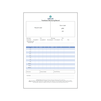 Veterinary Transfusion Monitoring Record (Printable PDF) – Safe Vet