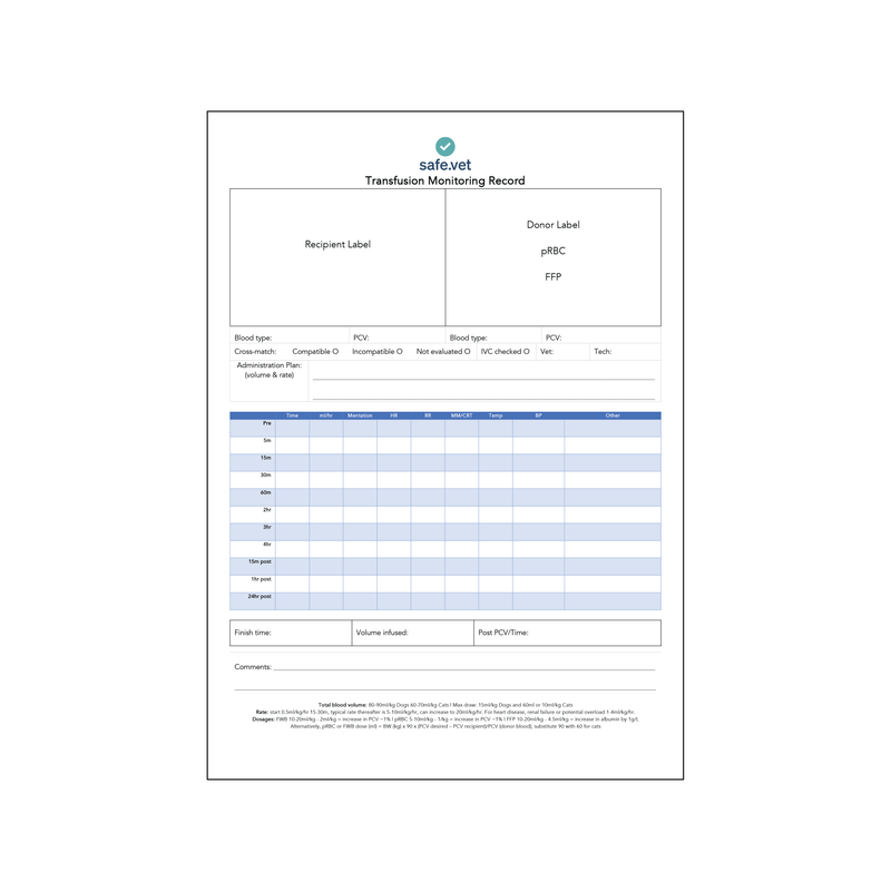 Transfusion Monitoring Record