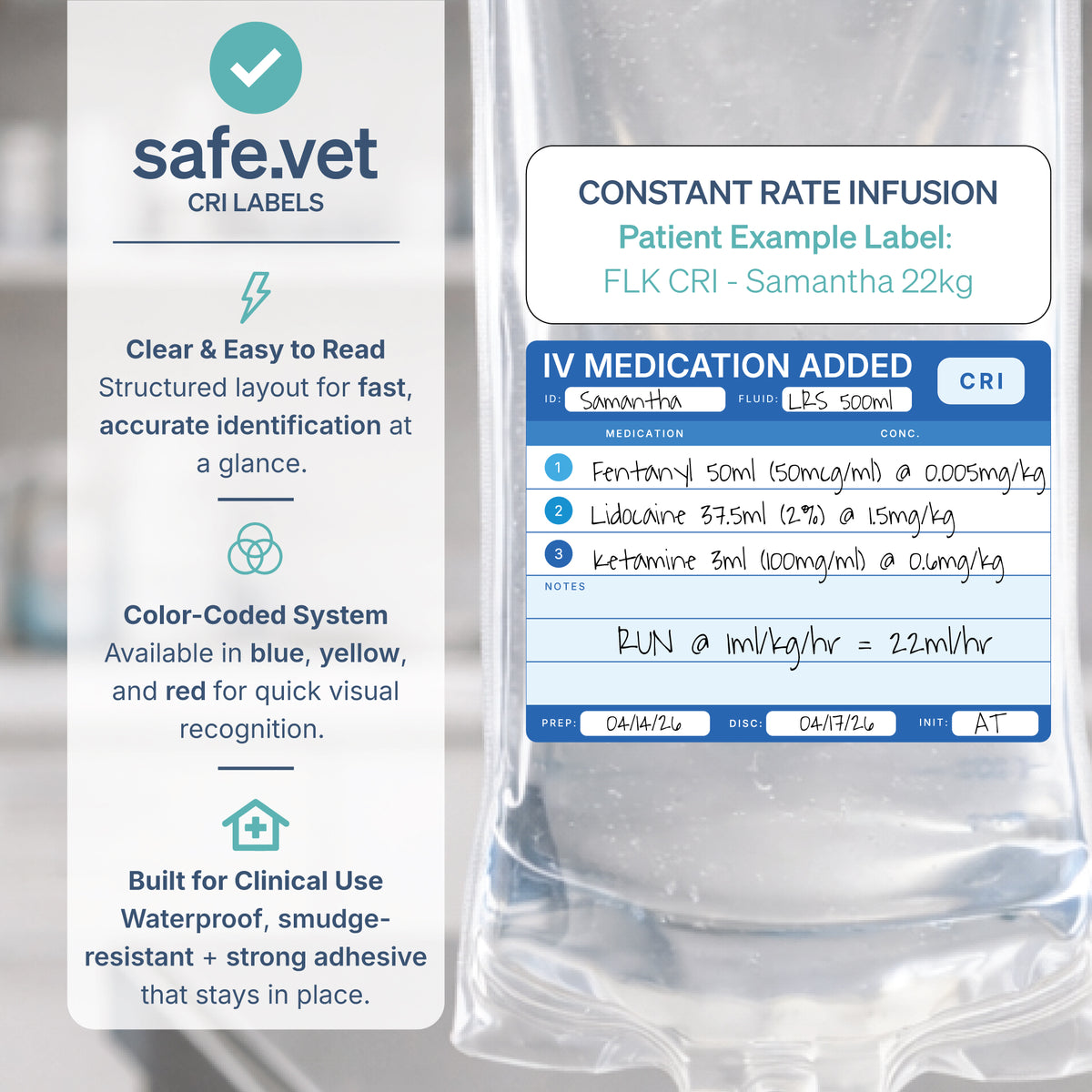 CRI (Constant Rate Infusion) Labels | IV Medication Added Labels