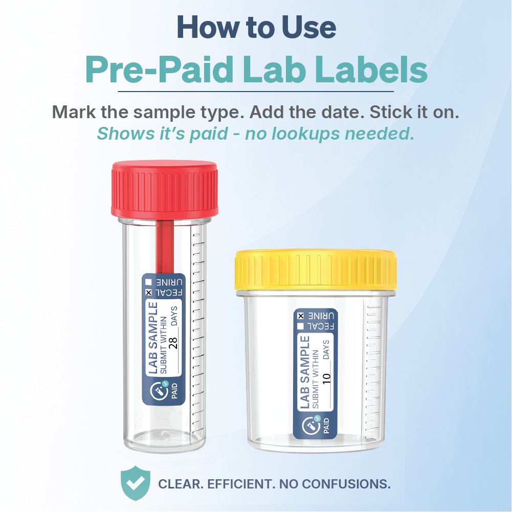 Prepaid Lab Sample Labels – Urine / Fecal Submission Stickers with Paid Status Tracking