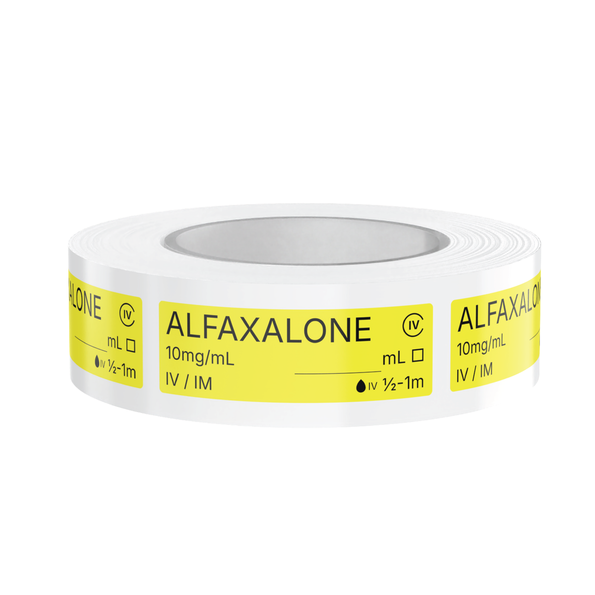 Alfaxalone (Alfaxan) Veterinary Syringe Labels – Color-Coded Roll of 500 | Medication Safety Labels for Vet Clinic, Hospital, ICU, Surgery & Anesthesia
