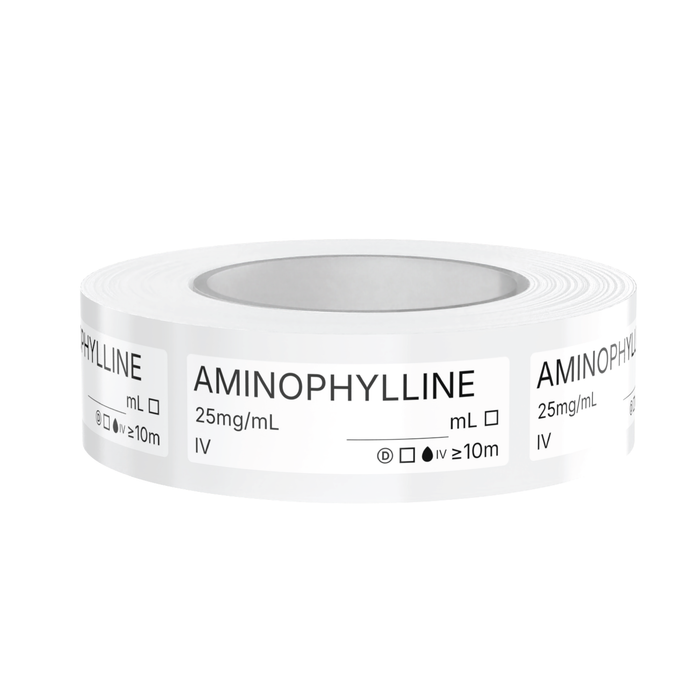 Aminophylline Veterinary Syringe Labels – Color-Coded Roll of 500 | Medication Safety Labels for Vet Clinic, Hospital, ICU, Surgery & Anesthesia