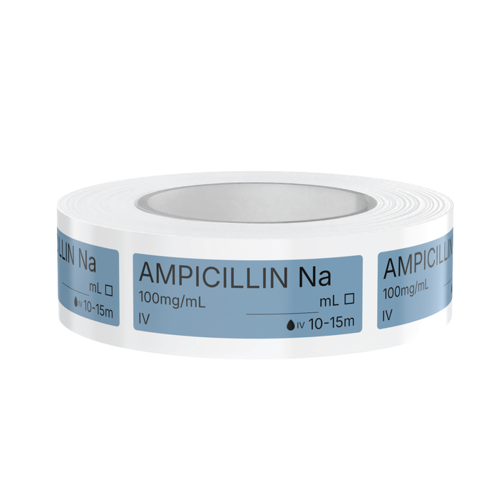 Ampicillin Na Veterinary Syringe Labels – Color-Coded Roll of 500 | Medication Safety Labels for Vet Clinic, Hospital, ICU, Surgery & Anesthesia