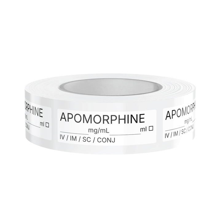 Apomorphine Veterinary Syringe Labels – Color-Coded Roll of 500 | Medication Safety Labels for Vet Clinic, Hospital, ICU, Surgery & Anesthesia