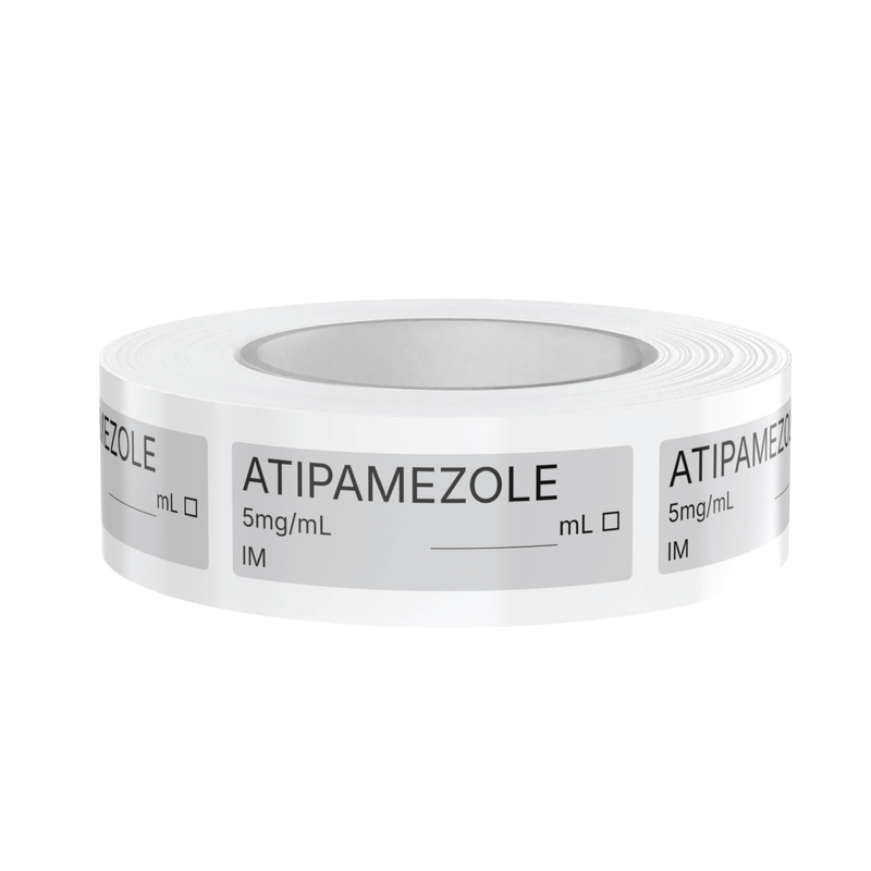 Atipamezole (Antisedan) Veterinary Syringe Labels – Color-Coded Roll of 500 | Medication Safety Labels for Vet Clinic, Hospital, ICU, Surgery & Anesthesia