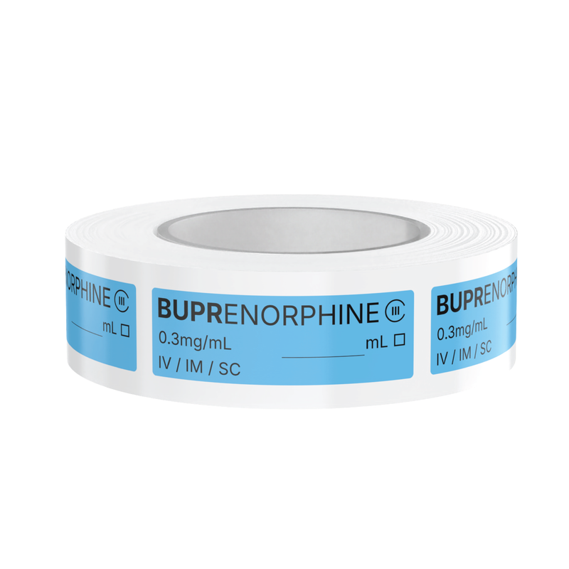Buprenorphine Veterinary Syringe Labels – Color-Coded Roll of 500 | Medication Safety Labels for Vet Clinic, Hospital, ICU, Surgery & Anesthesia