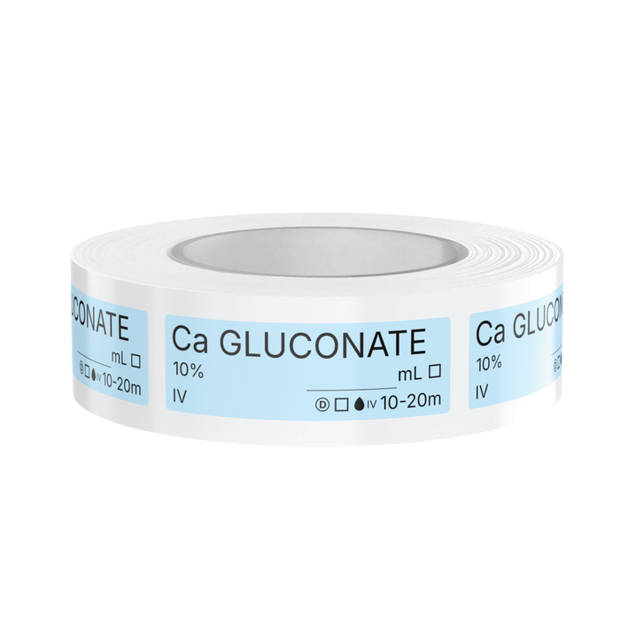 Calcium Gluconate Veterinary Syringe Labels – Color-Coded Roll of 500 | Medication Safety Labels for Vet Clinic, Hospital, ICU, Surgery & Anesthesia