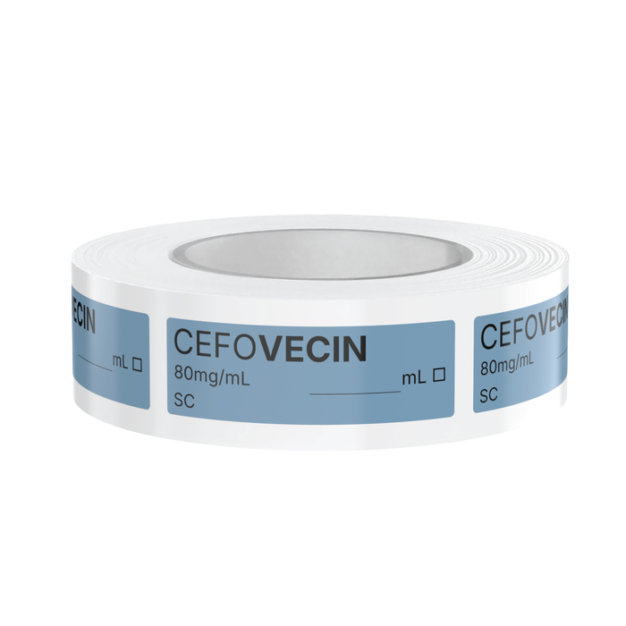 Cefovecin (Convenia) Veterinary Syringe Labels – Color-Coded Roll of 500 | Medication Safety Labels for Vet Clinic, Hospital, ICU, Surgery & Anesthesia
