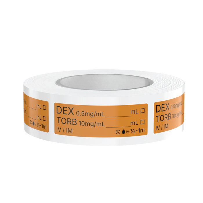Dexmedetomidine and Butorphanol Veterinary Syringe Labels – Color-Coded Roll of 500 | Medication Safety Labels for Vet Clinic, Hospital, ICU, Surgery & Anesthesia