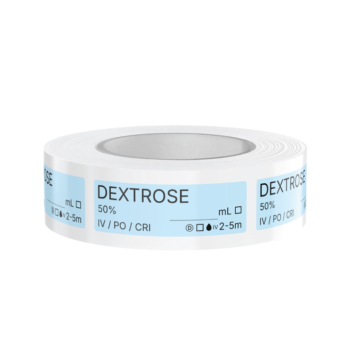 Dextrose Veterinary Syringe Labels – Color-Coded Roll of 500 | Medication Safety Labels for Vet Clinic, Hospital, ICU, Surgery & Anesthesia