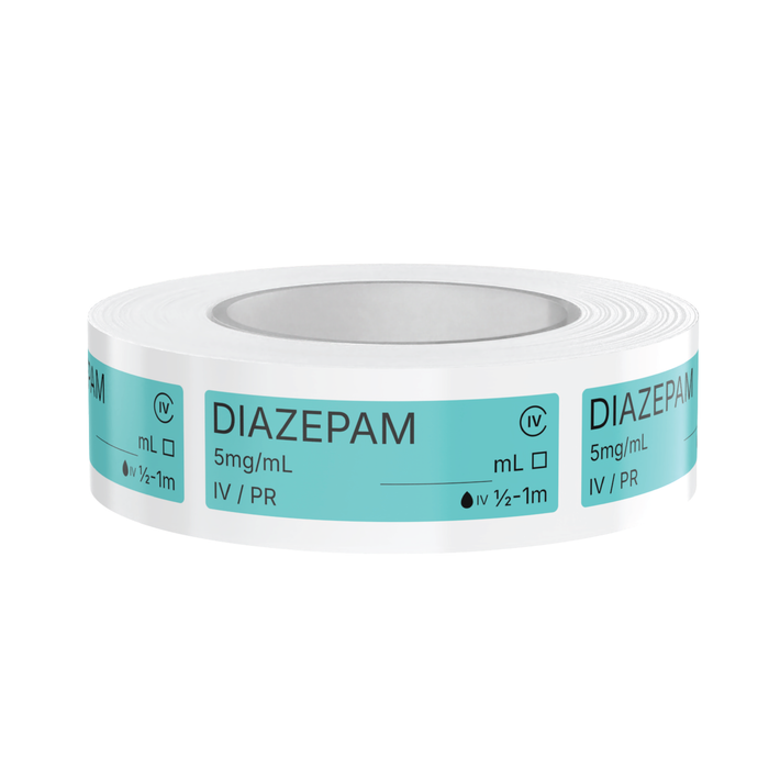 Diazepam Veterinary Syringe Labels – Color-Coded Roll of 500 | Medication Safety Labels for Vet Clinic, Hospital, ICU, Surgery & Anesthesia