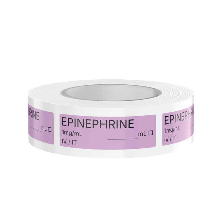 Epinephrine Veterinary Syringe Labels – Color-Coded Roll of 500 | Medication Safety Labels for Vet Clinic, Hospital, ICU, Surgery & Anesthesia