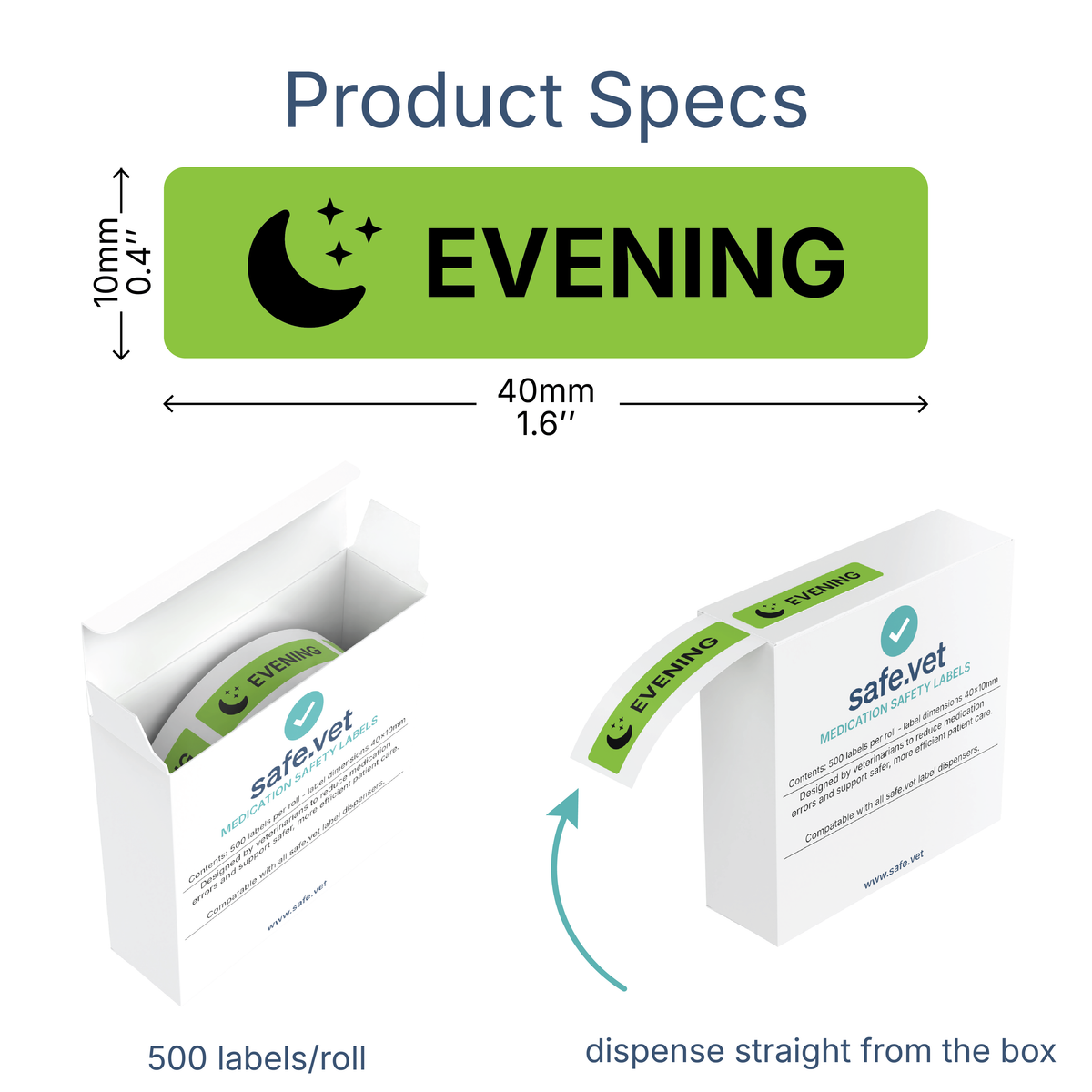 "Evening" Veterinary Dispensing Labels – Pharmacy Instruction Stickers Roll of 500 | Vet Prescription Reminder Labels for Client Medications & Safety (Copy)