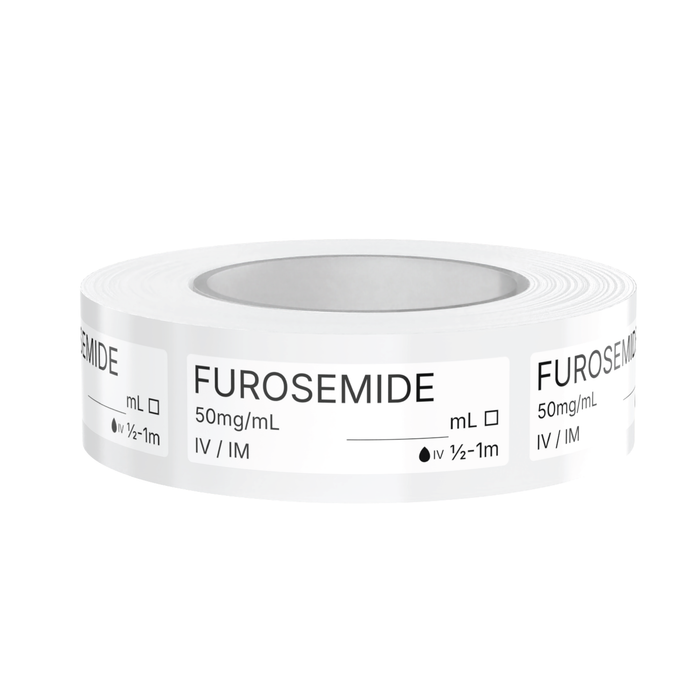 Furosemide Veterinary Syringe Labels – Color-Coded Roll of 500 | Medication Safety Labels for Vet Clinic, Hospital, ICU, Surgery & Anesthesia
