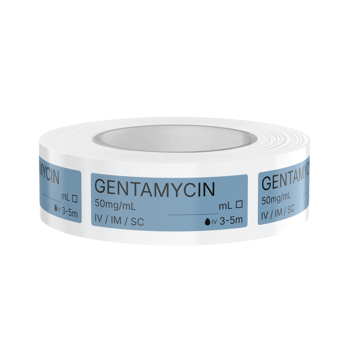 Gentamycin Veterinary Syringe Labels – Color-Coded Roll of 500 | Medication Safety Labels for Vet Clinic, Hospital, ICU, Surgery & Anesthesia