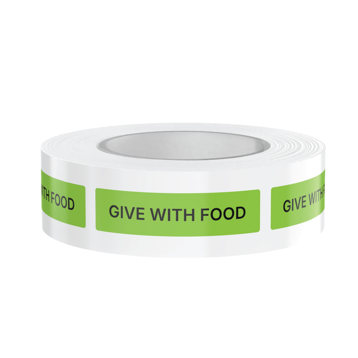 "Give With Food" Veterinary Dispensing Labels – Pharmacy Instruction Stickers Roll of 500 | Vet Prescription Reminder Labels for Client Medications & Safety