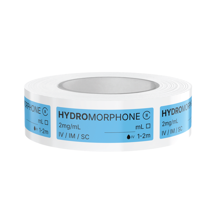 Hydromorphone Veterinary Syringe Labels – Color-Coded Roll of 500 | Medication Safety Labels for Vet Clinic, Hospital, ICU, Surgery & Anesthesia