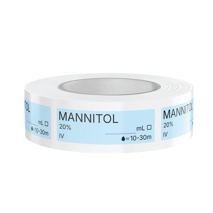 Mannitol Veterinary Syringe Labels – Color-Coded Roll of 500 | Medication Safety Labels for Vet Clinic, Hospital, ICU, Surgery & Anesthesia