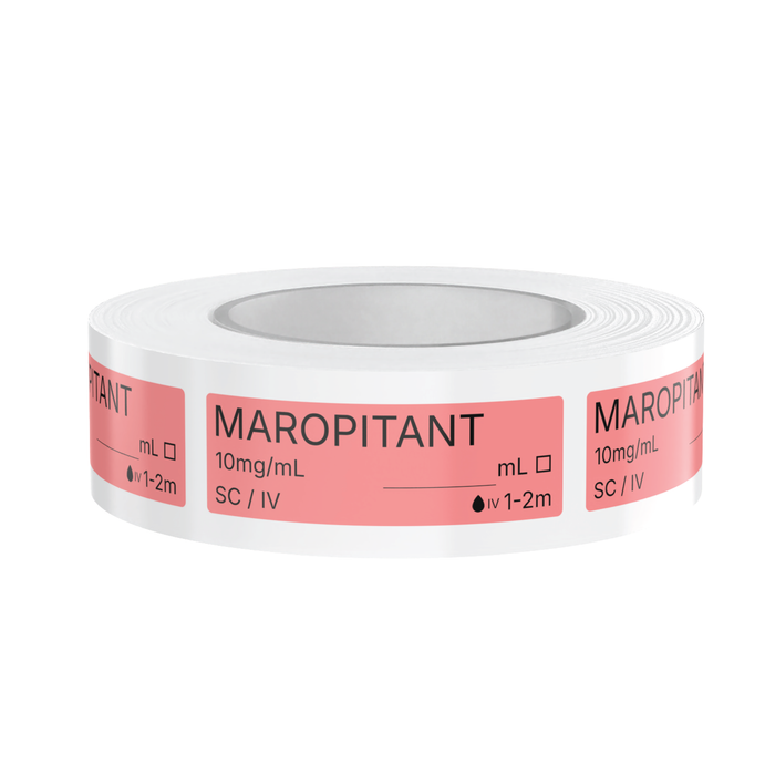 Maropitant (Cerenia) Veterinary Syringe Labels – Color-Coded Roll of 500 | Medication Safety Labels for Vet Clinic, Hospital, ICU, Surgery & Anesthesia