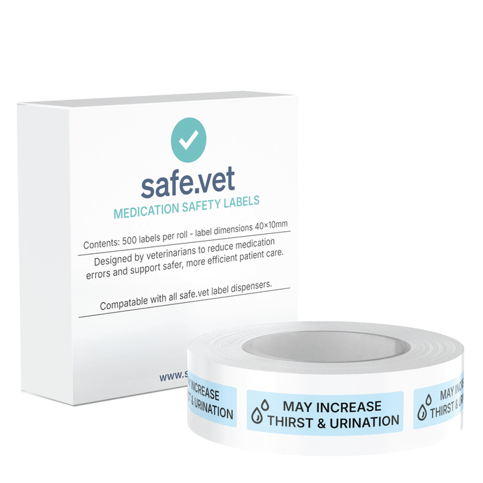 "May Increase Thirst and Urination" Veterinary Dispensing Labels – Pharmacy Instruction Stickers Roll of 500 | Vet Prescription Reminder Labels for Client Medications & Safety