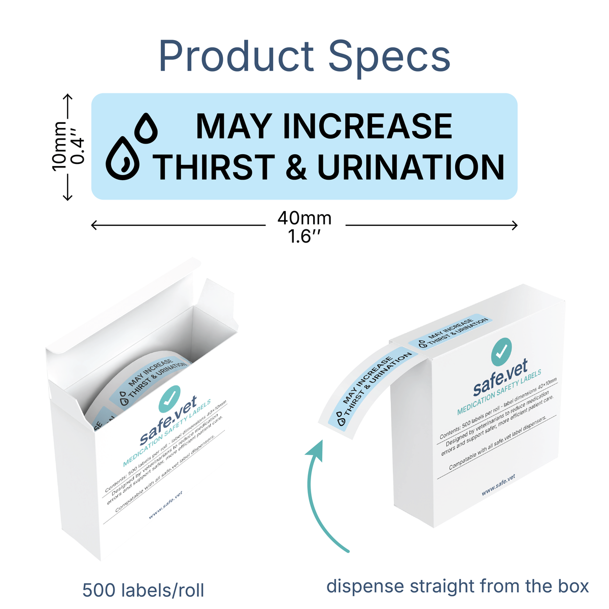 "May Increase Thirst and Urination" Veterinary Dispensing Labels – Pharmacy Instruction Stickers Roll of 500 | Vet Prescription Reminder Labels for Client Medications & Safety