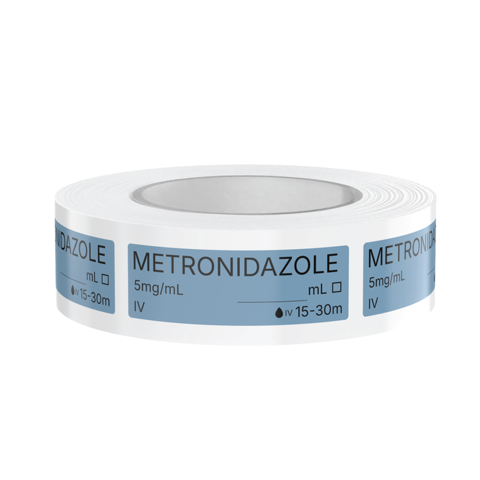 Metronidazole Veterinary Syringe Labels – Color-Coded Roll of 500 | Medication Safety Labels for Vet Clinic, Hospital, ICU, Surgery & Anesthesia