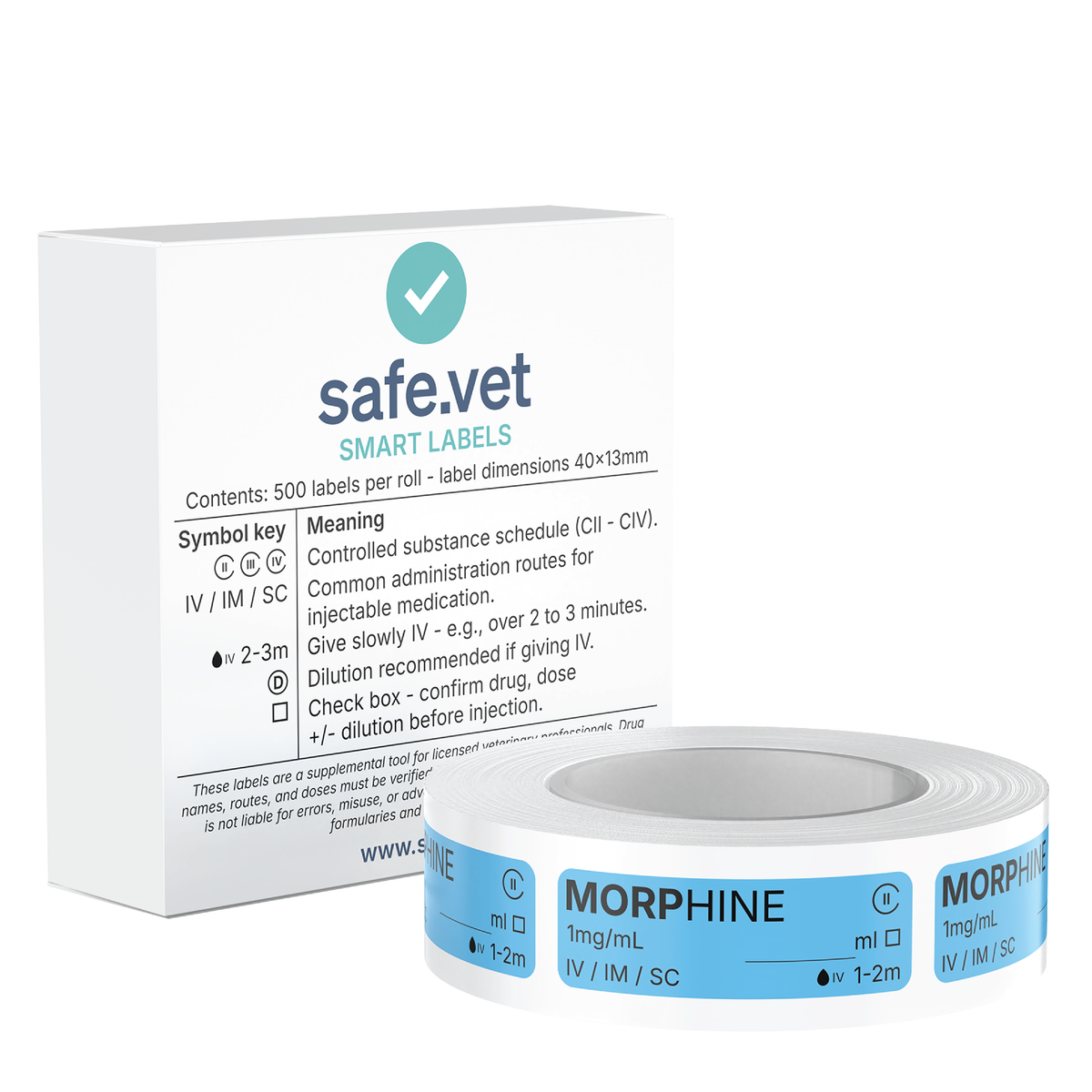 Morphine Veterinary Syringe Labels - 1mg/ml – Color-Coded Roll of 500 | Medication Safety Labels for Vet Clinic, Hospital, ICU, Surgery & Anesthesia (Copy)
