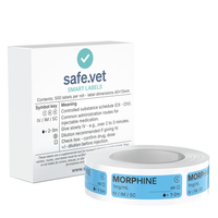 Morphine Veterinary Syringe Labels - 1mg/ml – Color-Coded Roll of 500 | Medication Safety Labels for Vet Clinic, Hospital, ICU, Surgery & Anesthesia (Copy)