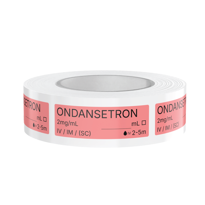 Ondansetron Veterinary Syringe Labels – Color-Coded Roll of 500 | Medication Safety Labels for Vet Clinic, Hospital, ICU, Surgery & Anesthesia