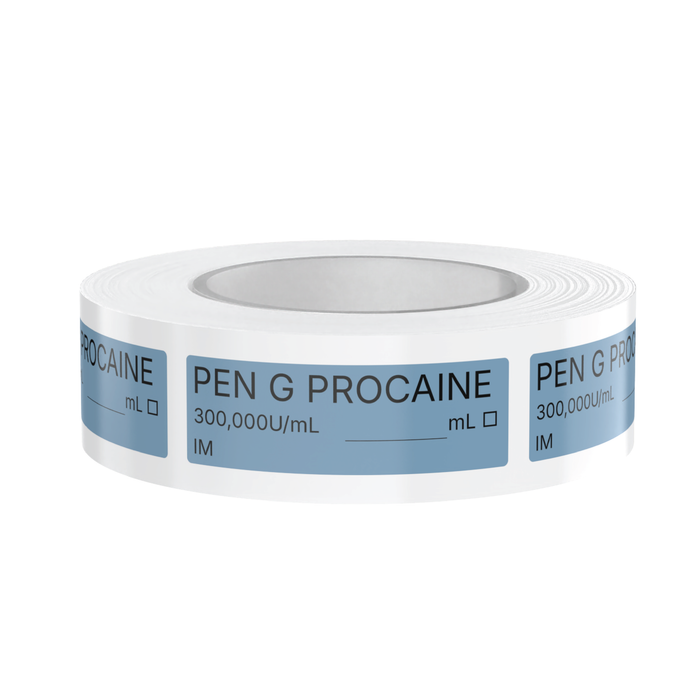 Penicillin G Procaine Veterinary Syringe Labels – Color-Coded Roll of 500 | Medication Safety Labels for Vet Clinic, Hospital, ICU, Surgery & Anesthesia