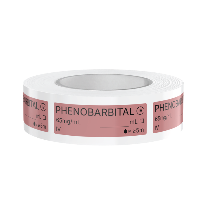 Phenobarbital Veterinary Syringe Labels – Color-Coded Roll of 500 | Medication Safety Labels for Vet Clinic, Hospital, ICU, Surgery & Anesthesia