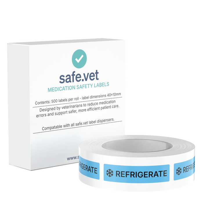 "Refrigerate" Veterinary Dispensing Labels – Pharmacy Instruction Stickers Roll of 500 | Vet Prescription Reminder Labels for Client Medications & Safety