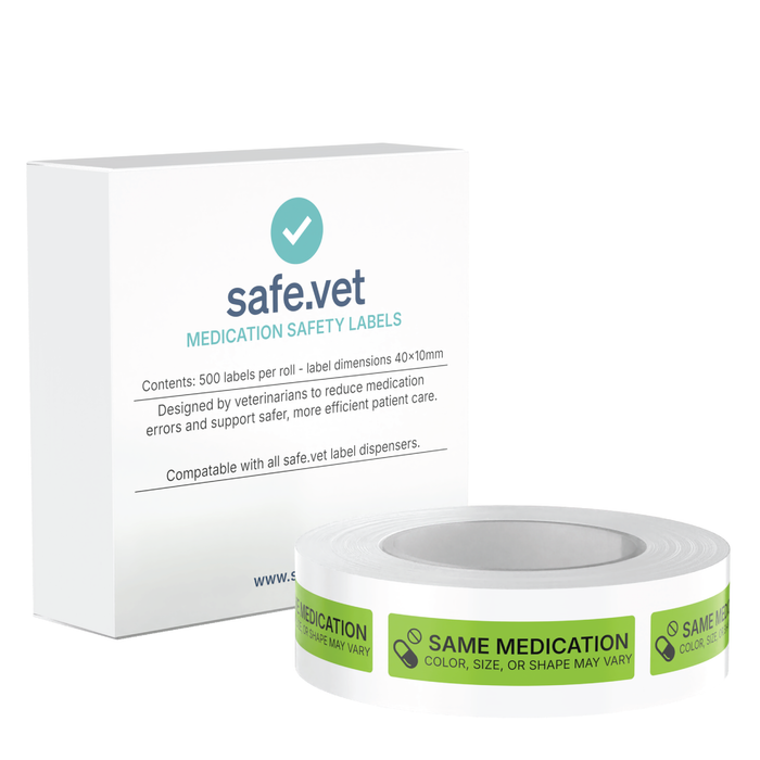 "Same Medication" Veterinary Dispensing Labels – Pharmacy Instruction Stickers Roll of 500 | Vet Prescription Reminder Labels for Client Medications & Safety