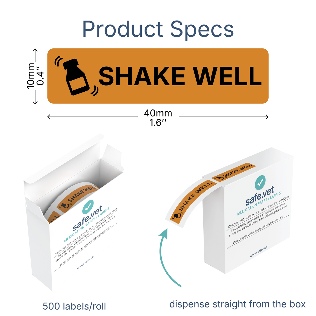 "Shake Well" Veterinary Dispensing Labels – Pharmacy Instruction Stickers Roll of 500 | Vet Prescription Reminder Labels for Client Medications & Safety (Copy) (Copy)