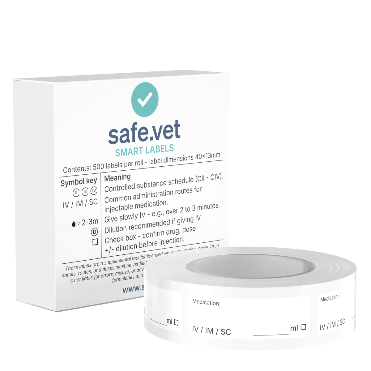 Universal Veterinary Syringe Labels - Write-On Medication Safety Labels with Route, Volume & Checkbox Fields | Roll of 500 for Vet Clinics, ICU, Surgery & Anesthesia